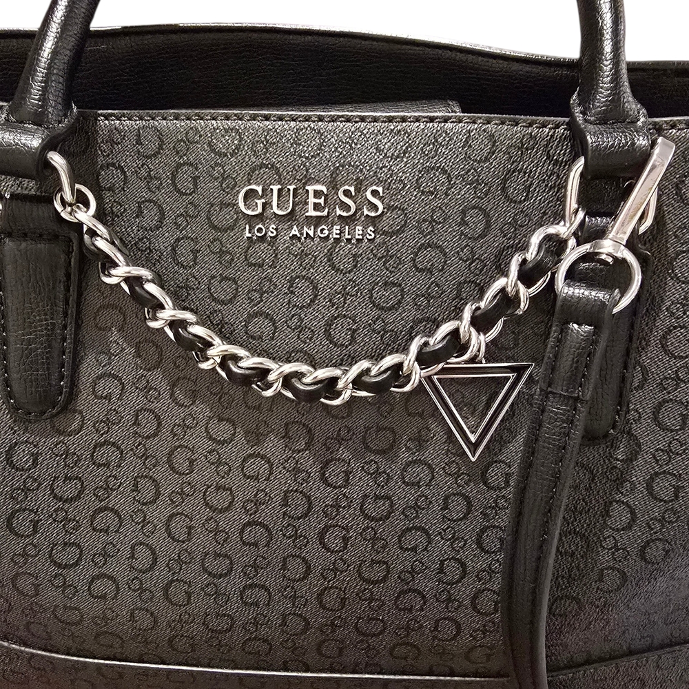 GUESS Black Logo Monogram Chain Tote